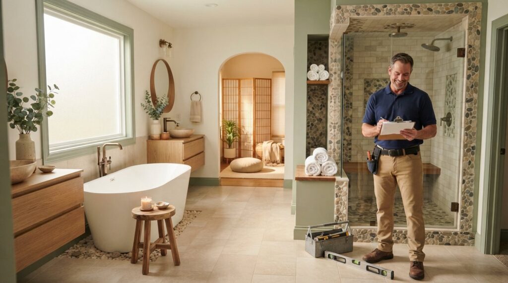 wellness focused home remodel spa bathroom meditation room Arkansas