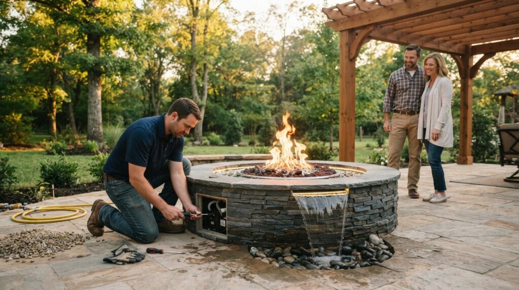 fire pit water feature outdoor living contractor Batesville